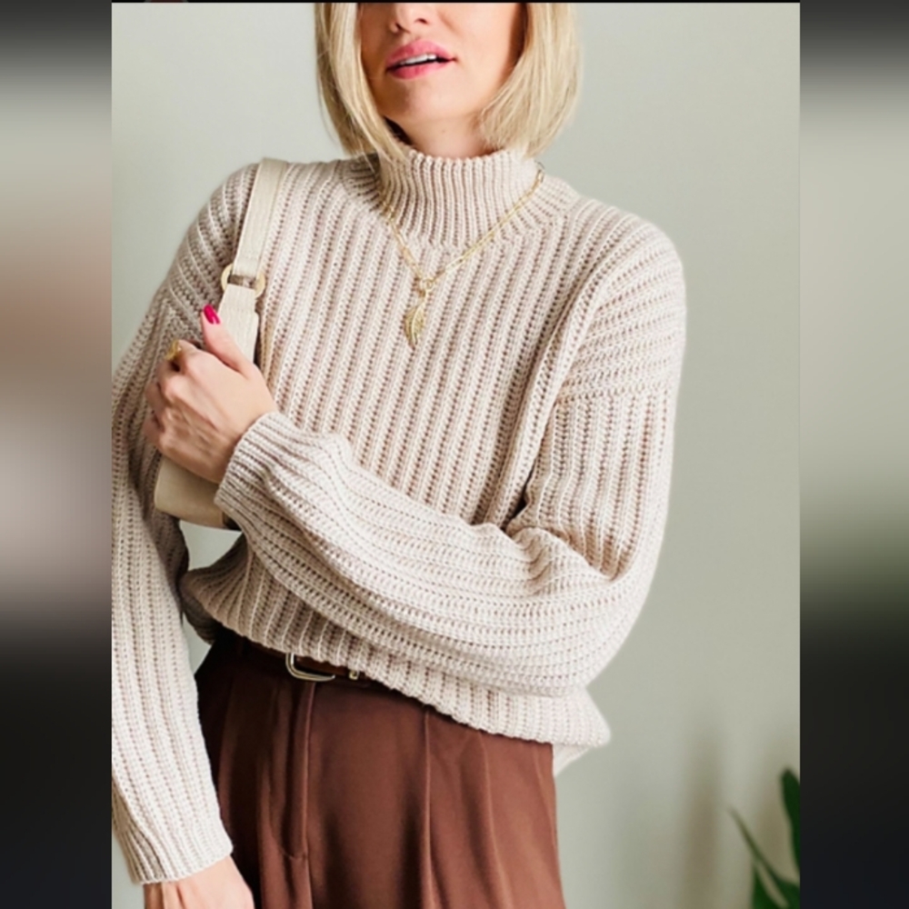 Divided Beige Turtleneck Oversized Sweater